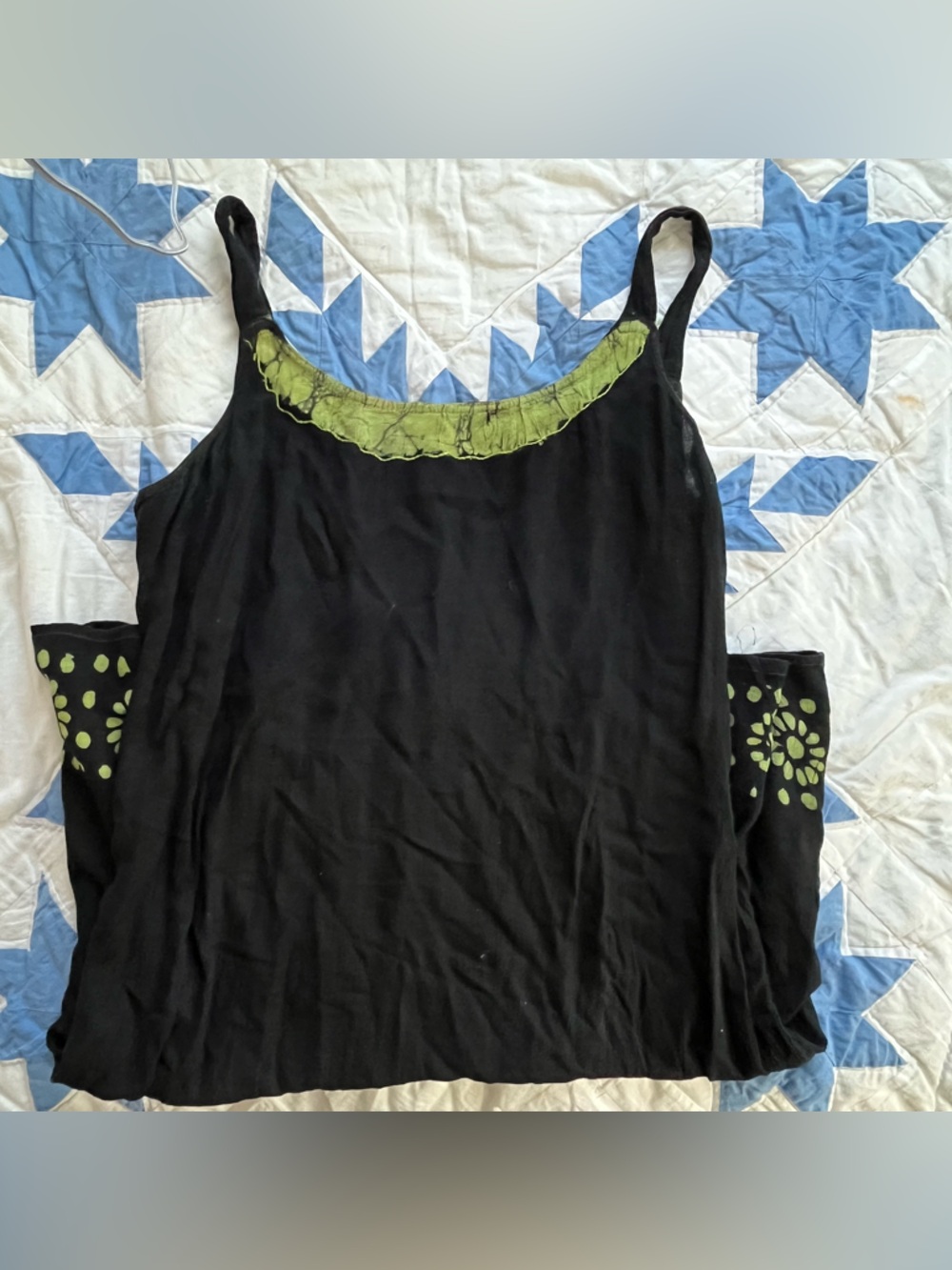Black Witchy dress with Green Trim and Dot Detail